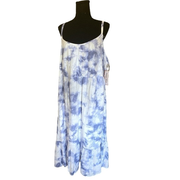 INDIGO ROSE TIE DYE BOHO FLOWY MAXI DRESS LINED BLUE & WHITE SIZE 2X NWT - Picture 3 of 10